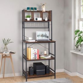 5-Tier Kitchen Bakers Rack with 10 S-Shaped Hooks and 3 Cubes ; Industrial Microwave Oven Stand; Free Standing Kitchen Utility Cart Storage Shelf