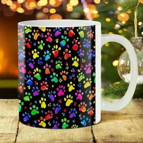 1pc Whimsy Woods 11oz Ceramic Coffee Mug with Colorful Paw Print Design, Durable and Charming Drinkware for Daily