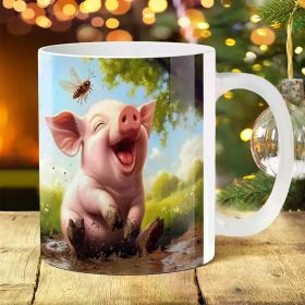 1pc Ceramic Coffee Mug, Insulated Travel Tumbler, Durable, Leak-Proof, Ideal for Hot and Cold Beverages, with Pig
