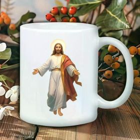 11 Oz White Ceramic Coffee Mug with Jesus Print Design - A Gift for Valentine'S Day, Anniversaries, Easter, St. Patrick'S