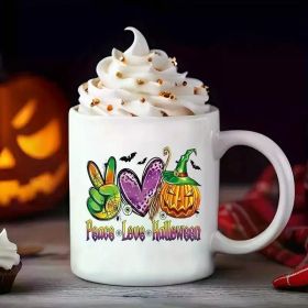 1pc 11oz funny Halloween mug, peace and love Halloween pumpkin head mug, the best Halloween gift for friends,