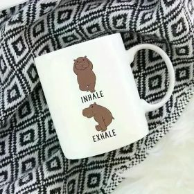 11oz Hippo Yoga Ceramic Coffee Mug - Inhale Exhale Design Microwave Safe Perfect for Hot Beverages Fun Gift Idea for