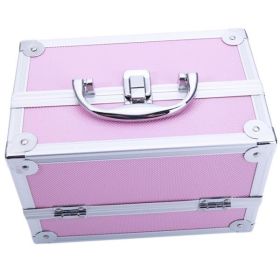 Aluminum Alloy Portable Makeup Case With Mirror (Color: pink)