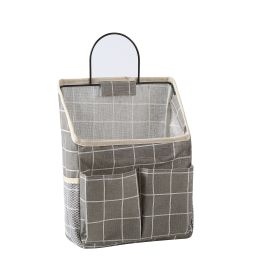 1pc Hanging Storage Bag, Wall Hanging Organiser Basket With Bathroom Pocket, Bedroom, Kitchen, Dormitory Dormitory, Essentials (Color: Gray Check, Quantity: 1)